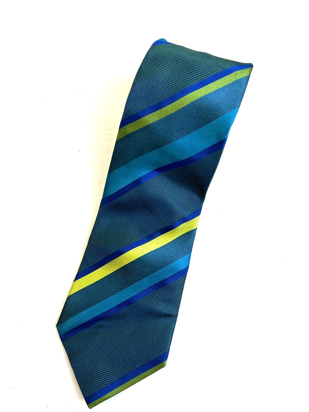 Kenneth Cole Reaction Silk Tie 3.5" W Blue Green Stripe Classic Preppy Work